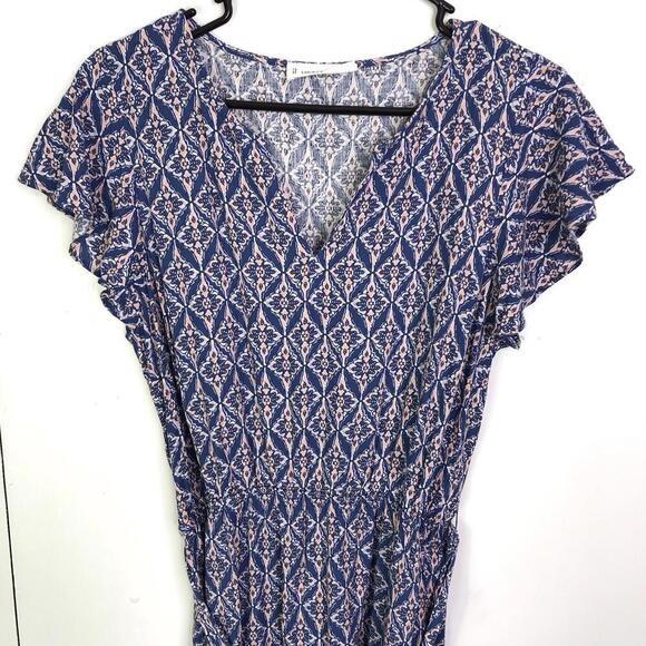 Lucky Brand Dress Womens Large Colorful Tie Waist Flutter Sleeve Midi Tie Waist - Picture 3 of 10